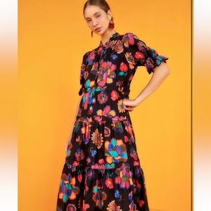 FARM Rio Lily’s Garden scalloped midi dress, worn once!